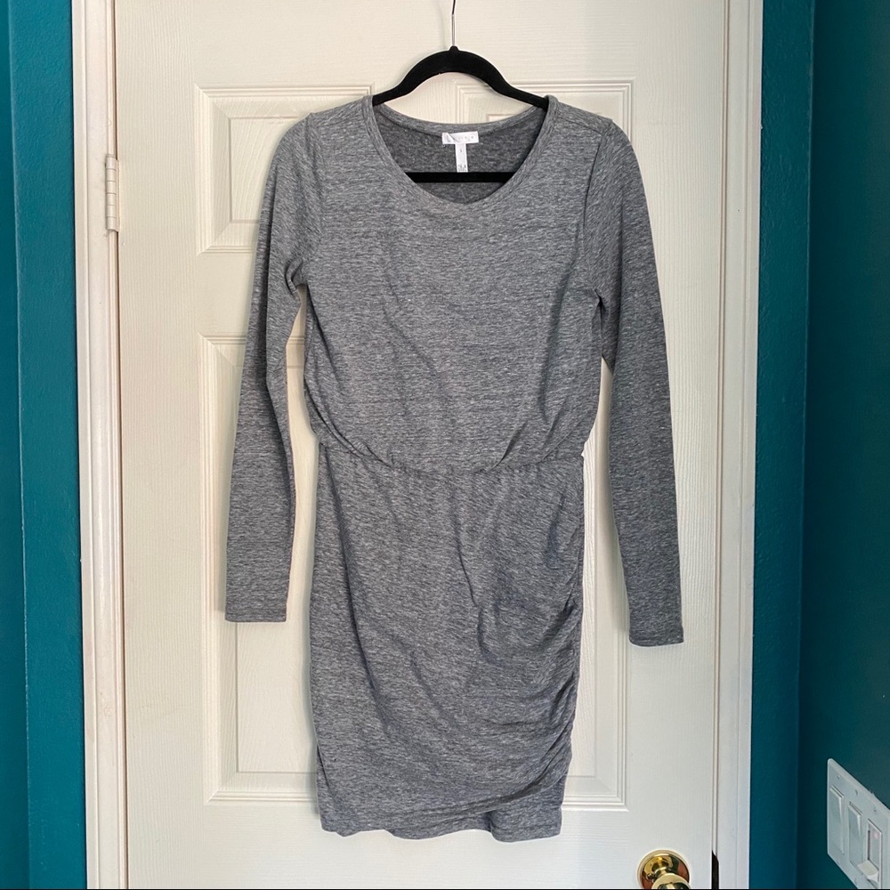 Grey cotton long sleeve fitted dress